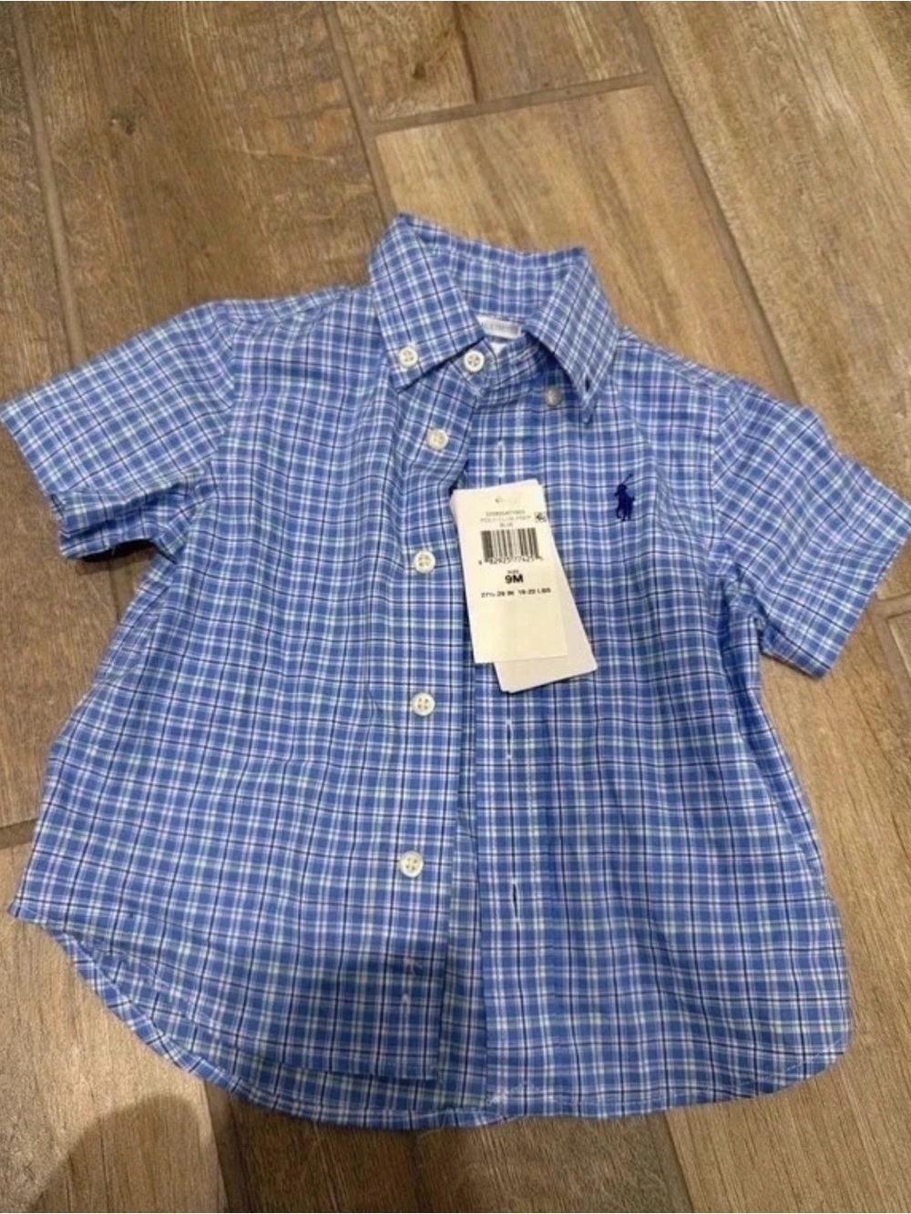 Ralph Lauren Blue Plaid Short-Sleeve Button-Down Shirt for Kids